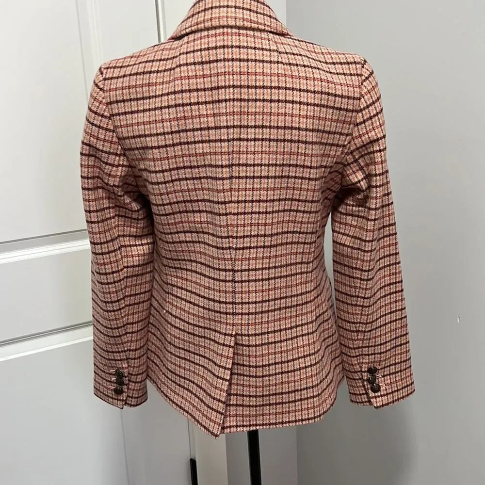 TALBOTS WOMENS PINK WOOL PLAID LONG SLEEVE SINGLE BREAST 2 BUTTON BLAZER SIZE 6 - Picture 6 of 8